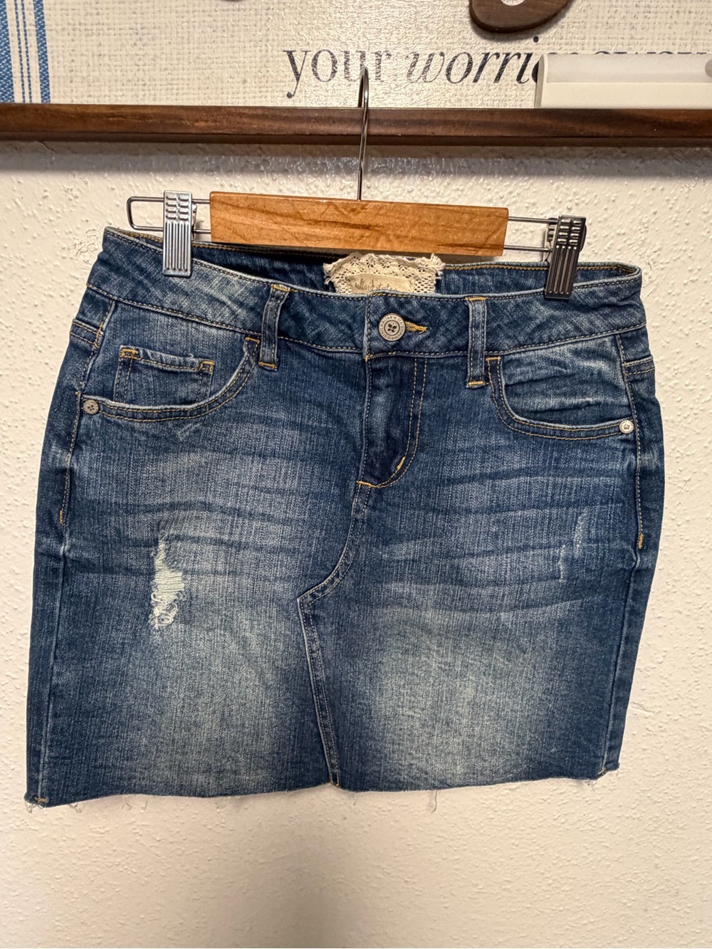 Altar'd State Blue Denim Jeans with Cream Lace Label